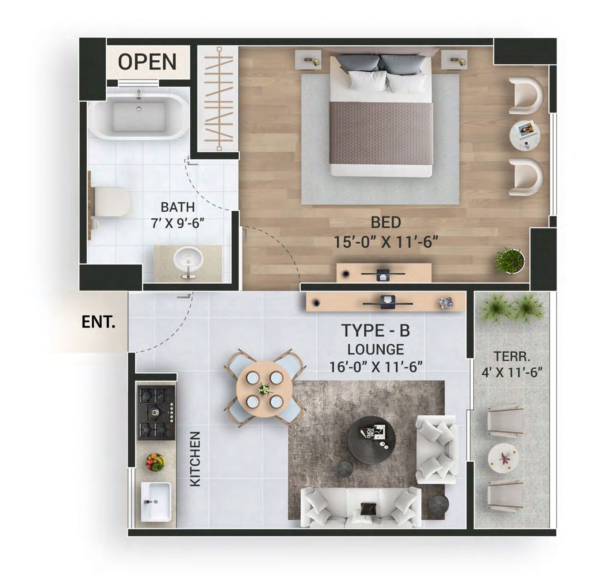 1-bedroom apartment floor plan