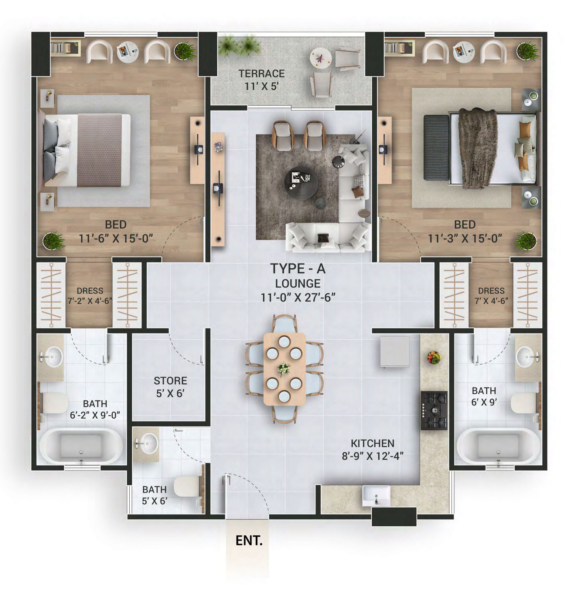 2-bedroom apartment floor plan