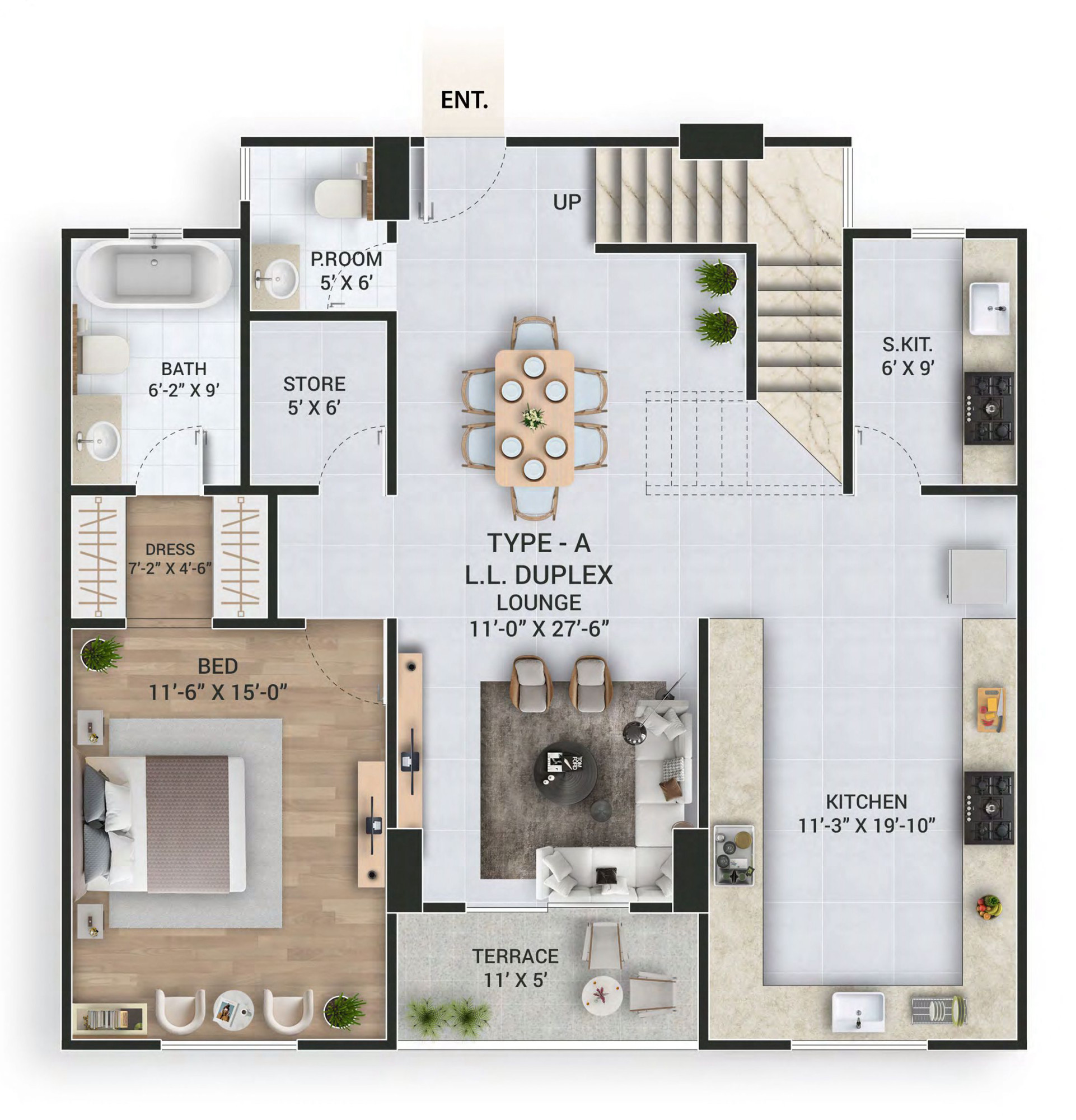 3-bed duplex lower level