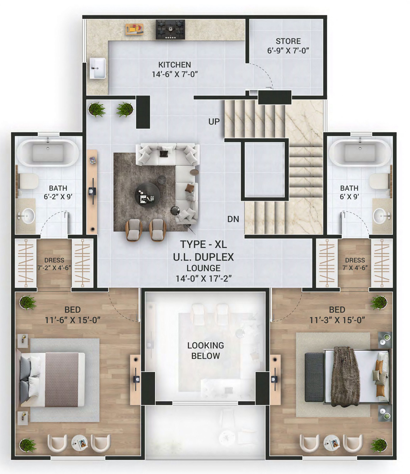 3-bed duplex upper level