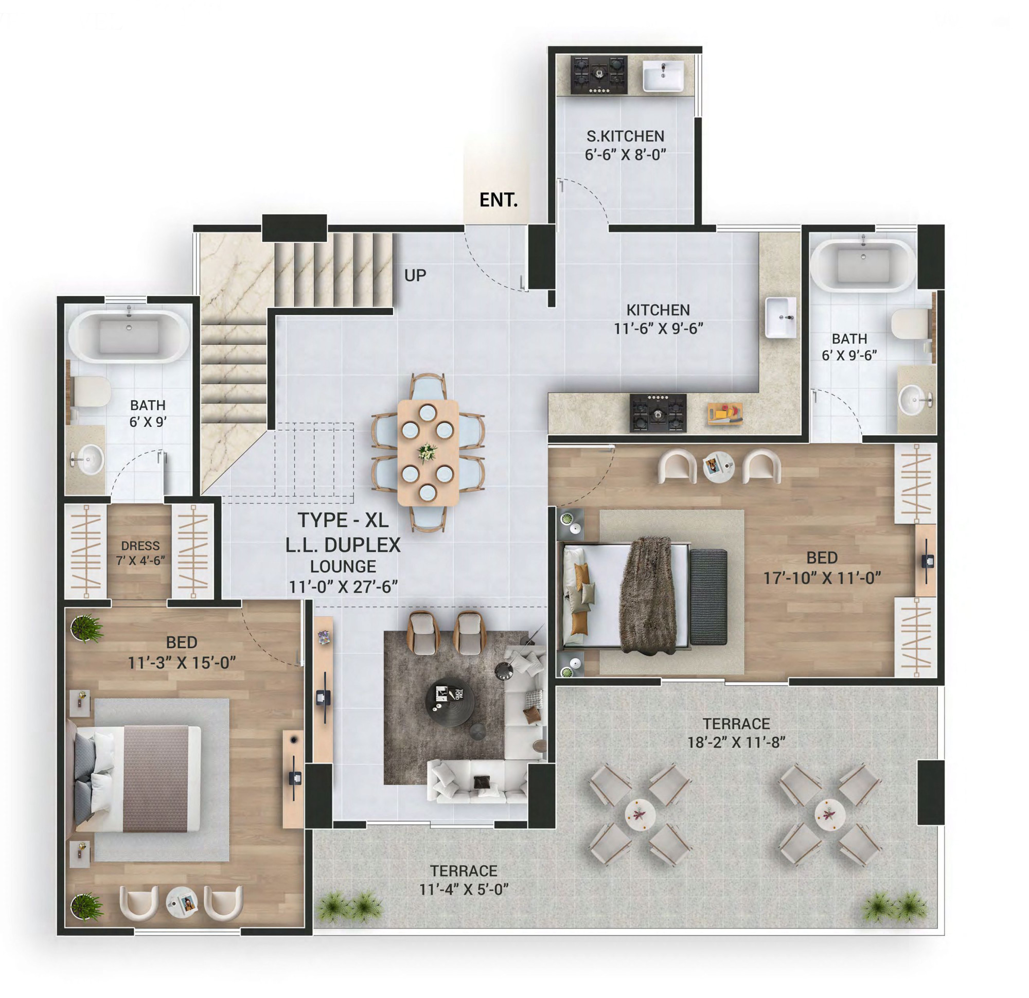4-bed duplex lower level